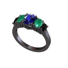 Oval 5 Taşlı Yüzük - Lab safir, kök zümrüt ve siyah zirkon 925 ayar siyah rodyum kaplama gümüş yüzük #77ayt9