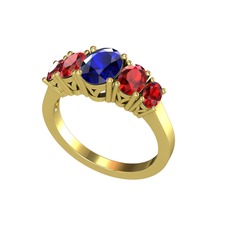 Oval 5 Taşlı Yüzük - Lab safir ve garnet 18 ayar altın yüzük #79mhn8