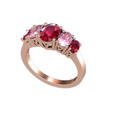 Oval 5 Taşlı Yüzük - Rodolit garnet ve pembe kuvars 8 ayar rose altın yüzük #7c2e5k