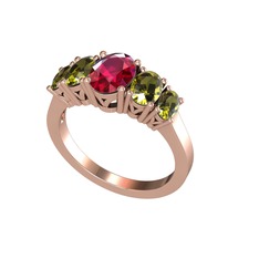 Oval 5 Taşlı Yüzük - Rodolit garnet ve peridot 14 ayar rose altın yüzük #7iukt4