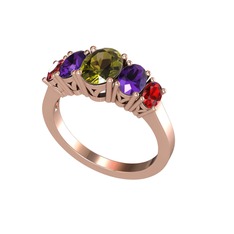 Oval 5 Taşlı Yüzük - Peridot, ametist ve garnet 18 ayar rose altın yüzük #7kzl9b