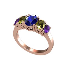 Lab safir, peridot ve ametist 925 ayar rose altın kaplama gümüş yüzük