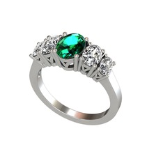 Oval 5 Taşlı Yüzük - Yeşil kuvars, swarovski ve beyaz zirkon 8 ayar beyaz altın yüzük #84i25l