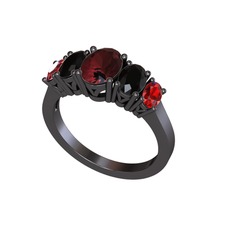 Oval 5 Taşlı Yüzük - Kök yakut, siyah zirkon ve garnet 925 ayar siyah rodyum kaplama gümüş yüzük #8ije6
