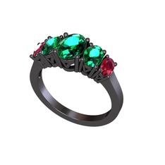 Yeşil kuvars ve rodolit garnet 925 ayar siyah rodyum kaplama gümüş yüzük