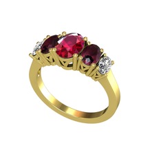 Rodolit garnet, kök yakut ve beyaz zirkon 8 ayar altın yüzük