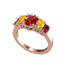 Oval 5 Taşlı Yüzük - Garnet, sitrin ve rodolit garnet 14 ayar rose altın yüzük #8tgsmy