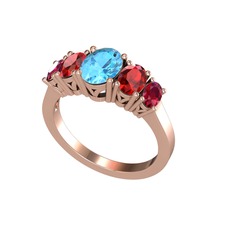 Akuamarin, garnet ve rodolit garnet 18 ayar rose altın yüzük