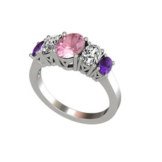 Oval 5 Taşlı Yüzük - Pembe kuvars, swarovski ve ametist 925 ayar gümüş yüzük #8yhtym