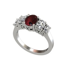 Oval 5 Taşlı Yüzük - Kök yakut, swarovski ve beyaz zirkon 8 ayar beyaz altın yüzük #93hqp