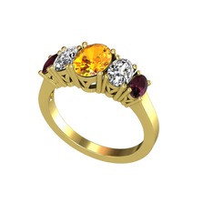Oval 5 Taşlı Yüzük - Sitrin, swarovski ve kök yakut 8 ayar altın yüzük #9apnqt