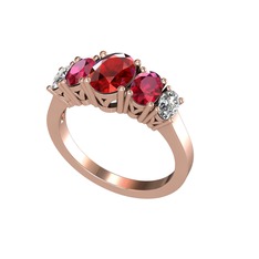 Oval 5 Taşlı Yüzük - Garnet, rodolit garnet ve swarovski 18 ayar rose altın yüzük #9doqkw