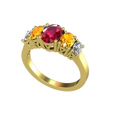 Oval 5 Taşlı Yüzük - Rodolit garnet, sitrin ve swarovski 14 ayar altın yüzük #9futri