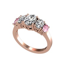 Swarovski, beyaz zirkon ve pembe kuvars 14 ayar rose altın yüzük