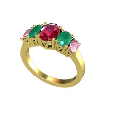 Oval 5 Taşlı Yüzük - Rodolit garnet, kök zümrüt ve pembe kuvars 925 ayar altın kaplama gümüş yüzük #9vt3jj