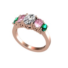Oval 5 Taşlı Yüzük - Swarovski, pembe kuvars ve yeşil kuvars 14 ayar rose altın yüzük #a3y71o