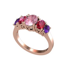 Oval 5 Taşlı Yüzük - Pembe kuvars, rodolit garnet ve ametist 18 ayar rose altın yüzük #a72hwp