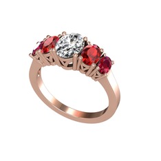 Beyaz zirkon, garnet ve rodolit garnet 14 ayar rose altın yüzük