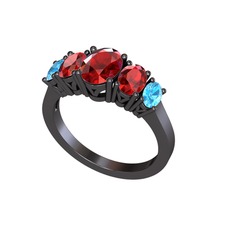 Garnet ve akuamarin 925 ayar siyah rodyum kaplama gümüş yüzük