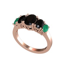 Oval 5 Taşlı Yüzük - Siyah zirkon ve kök zümrüt 14 ayar rose altın yüzük #ay1nnv