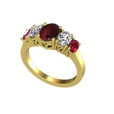 Oval 5 Taşlı Yüzük - Kök yakut, swarovski ve rodolit garnet 14 ayar altın yüzük #aykvui