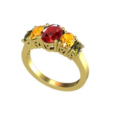Garnet, sitrin ve peridot 14 ayar altın yüzük