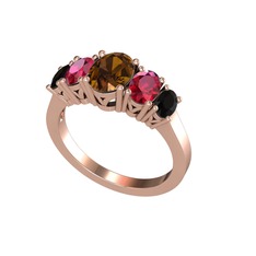 Dumanlı kuvars, rodolit garnet ve siyah zirkon 18 ayar rose altın yüzük