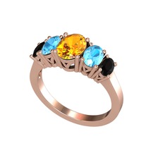 Oval 5 Taşlı Yüzük - Sitrin, akuamarin ve siyah zirkon 18 ayar rose altın yüzük #bm80e1