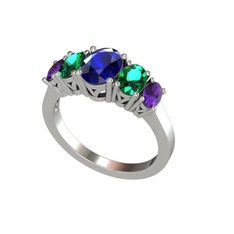 Lab safir, yeşil kuvars ve ametist 14 ayar beyaz altın yüzük