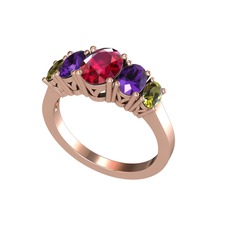 Oval 5 Taşlı Yüzük - Rodolit garnet, ametist ve peridot 8 ayar rose altın yüzük #bvizli