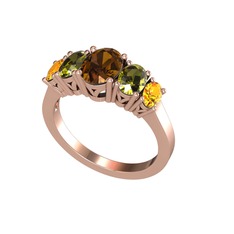 Oval 5 Taşlı Yüzük - Dumanlı kuvars, peridot ve sitrin 18 ayar rose altın yüzük #c3ter8