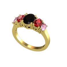 Oval 5 Taşlı Yüzük - Siyah zirkon, garnet ve pembe kuvars 8 ayar altın yüzük #c5v15b