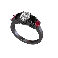 Oval 5 Taşlı Yüzük - Swarovski, siyah zirkon ve rodolit garnet 925 ayar siyah rodyum kaplama gümüş yüzük #c6c8g6