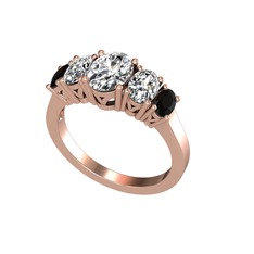 Oval 5 Taşlı Yüzük - Beyaz zirkon, swarovski ve siyah zirkon 18 ayar rose altın yüzük #c83b00