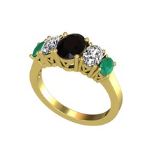 Oval 5 Taşlı Yüzük - Siyah zirkon, swarovski ve kök zümrüt 14 ayar altın yüzük #c8csx9
