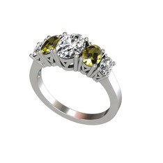 Oval 5 Taşlı Yüzük - Swarovski, peridot ve beyaz zirkon 925 ayar gümüş yüzük #cj5yzv