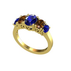 Oval 5 Taşlı Yüzük - Lab safir ve dumanlı kuvars 8 ayar altın yüzük #cmj1xc