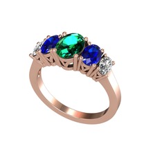 Yeşil kuvars, lab safir ve beyaz zirkon 8 ayar rose altın yüzük