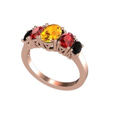 Oval 5 Taşlı Yüzük - Sitrin, garnet ve siyah zirkon 18 ayar rose altın yüzük #cyu9ao