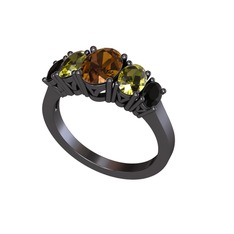 Dumanlı kuvars, peridot ve siyah zirkon 925 ayar siyah rodyum kaplama gümüş yüzük