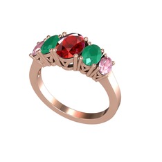 Garnet, kök zümrüt ve pembe kuvars 18 ayar rose altın yüzük