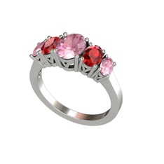 Pembe kuvars ve garnet 14 ayar beyaz altın yüzük