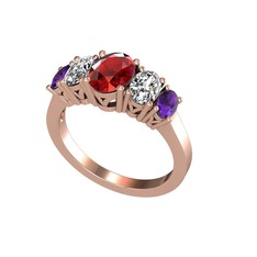 Garnet, swarovski ve ametist 14 ayar rose altın yüzük