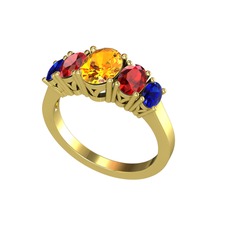 Sitrin, garnet ve lab safir 8 ayar altın yüzük