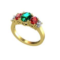 Yeşil kuvars, garnet ve swarovski 8 ayar altın yüzük