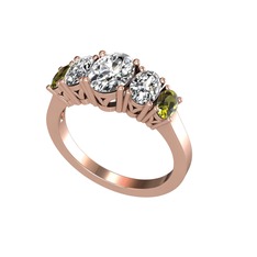Oval 5 Taşlı Yüzük - Beyaz zirkon, swarovski ve peridot 8 ayar rose altın yüzük #e1abt0