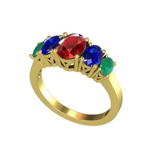 Garnet, lab safir ve kök zümrüt 18 ayar altın yüzük