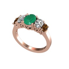 Kök zümrüt, swarovski ve dumanlı kuvars 18 ayar rose altın yüzük