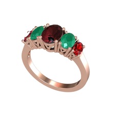 Kök yakut, kök zümrüt ve garnet 8 ayar rose altın yüzük