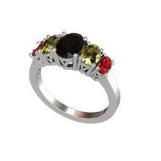 Siyah zirkon, peridot ve garnet 18 ayar beyaz altın yüzük
